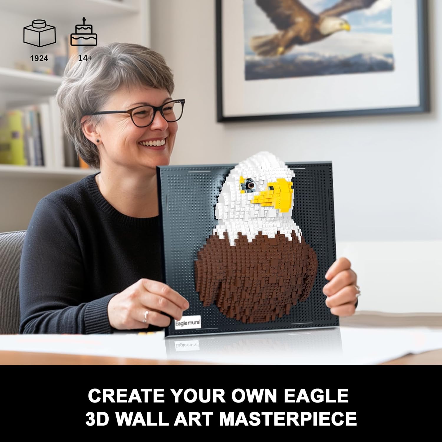 Eagle Bird Animal 3D Wall Art Micro Mini Building Blocks Set for Adults, Unique Home Wall Decor or Table Display, No Compatible with Lego, Ideal Birthday Christmas Toy Gift for Teens (1924 PCS)