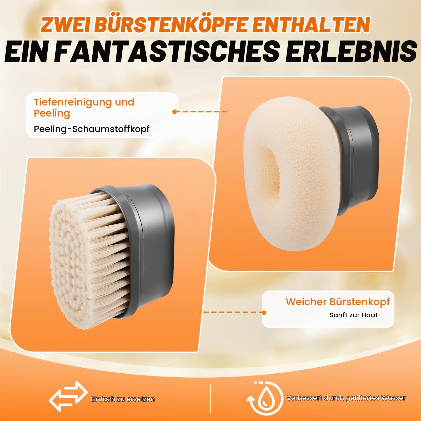 Filtersonic 3-in-1 Shower Head Doodle,Hochdruck Massage Duschkopf Gegen Kalk, Entfernt Harten Wasser Rest-Chlor & Schwermetall + Zubehör(Black)