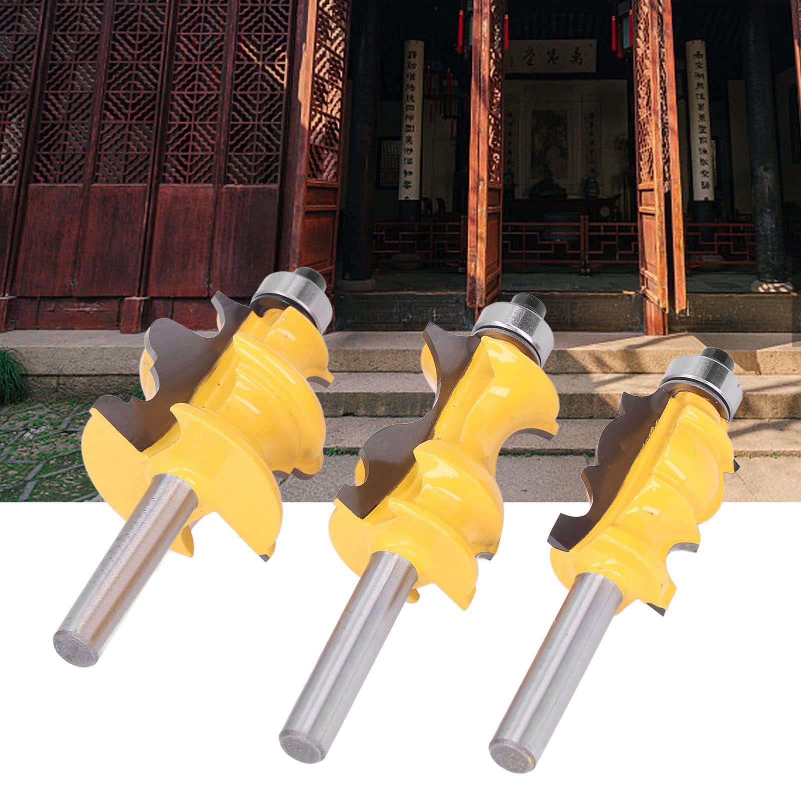 Set di frese per fresatura da 3 pezzi per modellatura architettonica, accessori per la lavorazione del legno, gambo da 8 mm