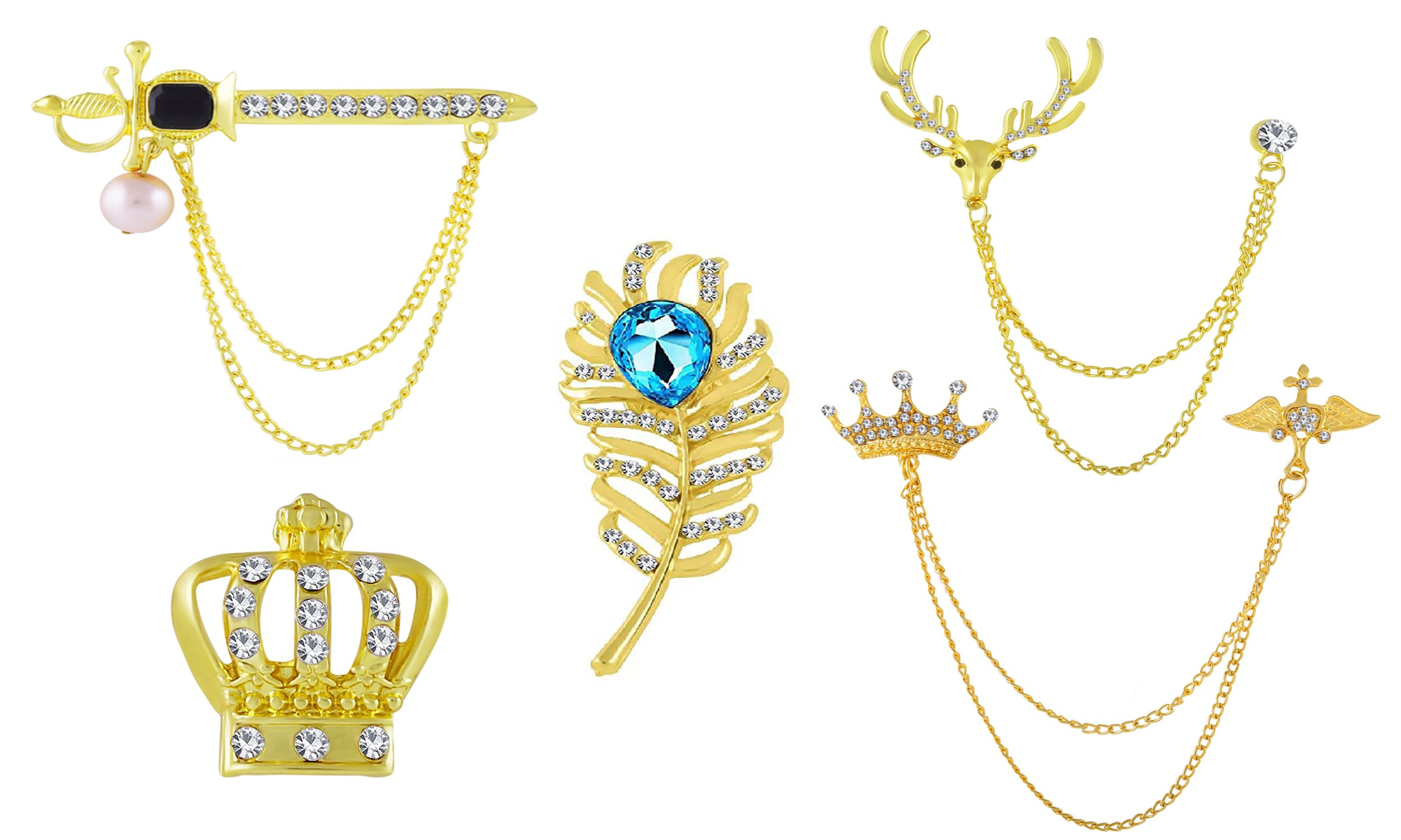 Gold Plated Men Jewellery Combo Of 5 Brooch Lapel Pin For Boys And Men CO1000369