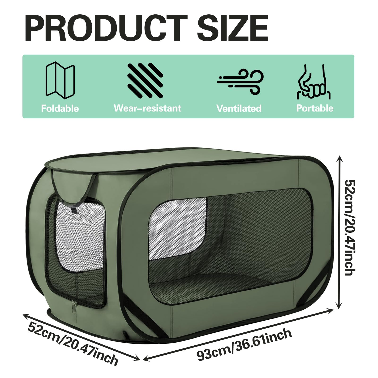 Trasportino per gatti pieghevole, 92 x 52 x 52 cm, doppia porta pop-up, in tessuto Oxford, borsa per cani e gatti fino a 29,5 kg
