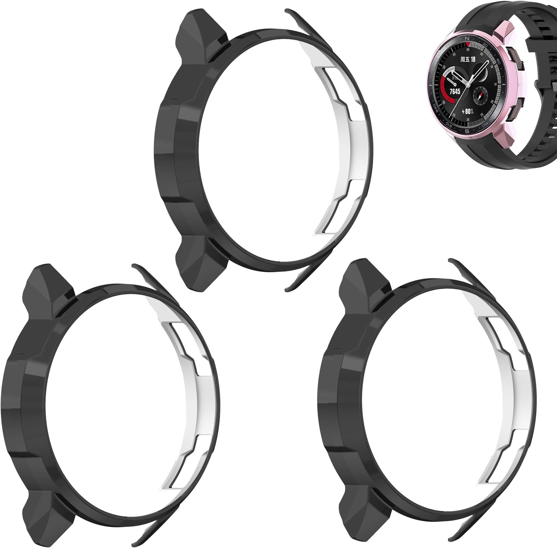 FitTurn Compatible with Huawei honor watch GS pro case,Soft Fashion Plated Metal Color Frame Shock Resistant Proof Cover Protective Protector Shell Bumper Accessory TPU silicone Case (Tricolor-D)