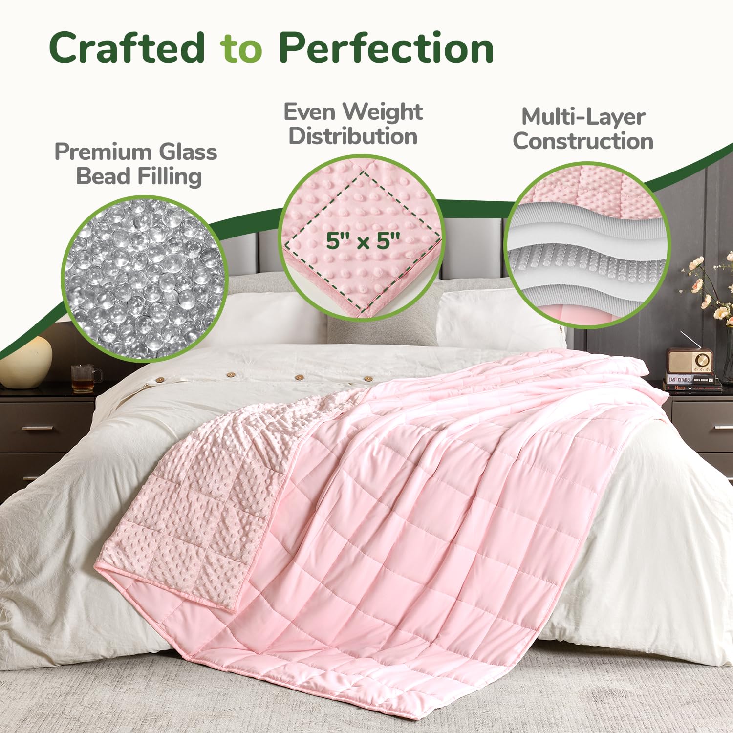 Sivio Coperta ponderata per letto matrimoniale da 6,8 kg, per adulti, con morbidi pois minky e accogliente microfibra rinfrescante, per rilassarsi e dormire, coperta pesante, 122 x 183 cm, rosa