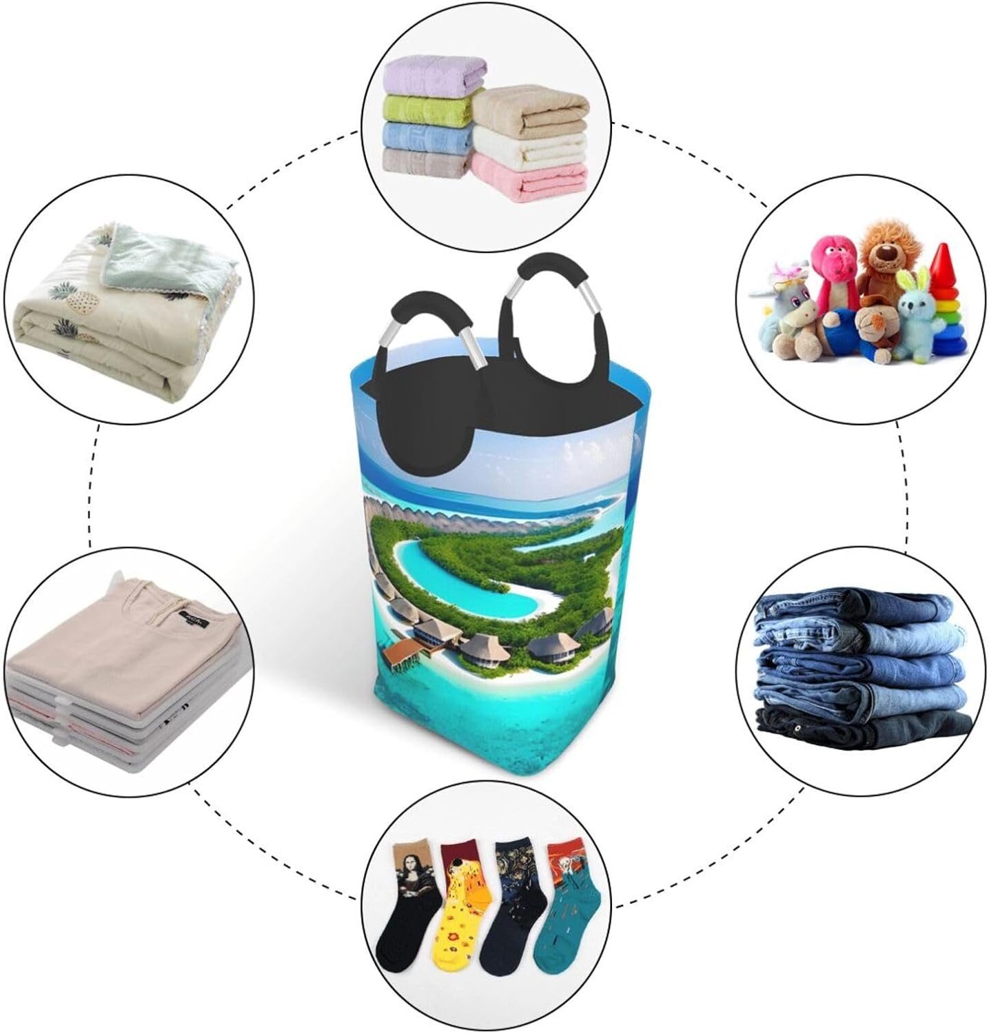 Maldives Scenery Foldable storage bag, 50L capacity, suitable for laundry room, dormitory bedroom, dirty clothes storage basket.