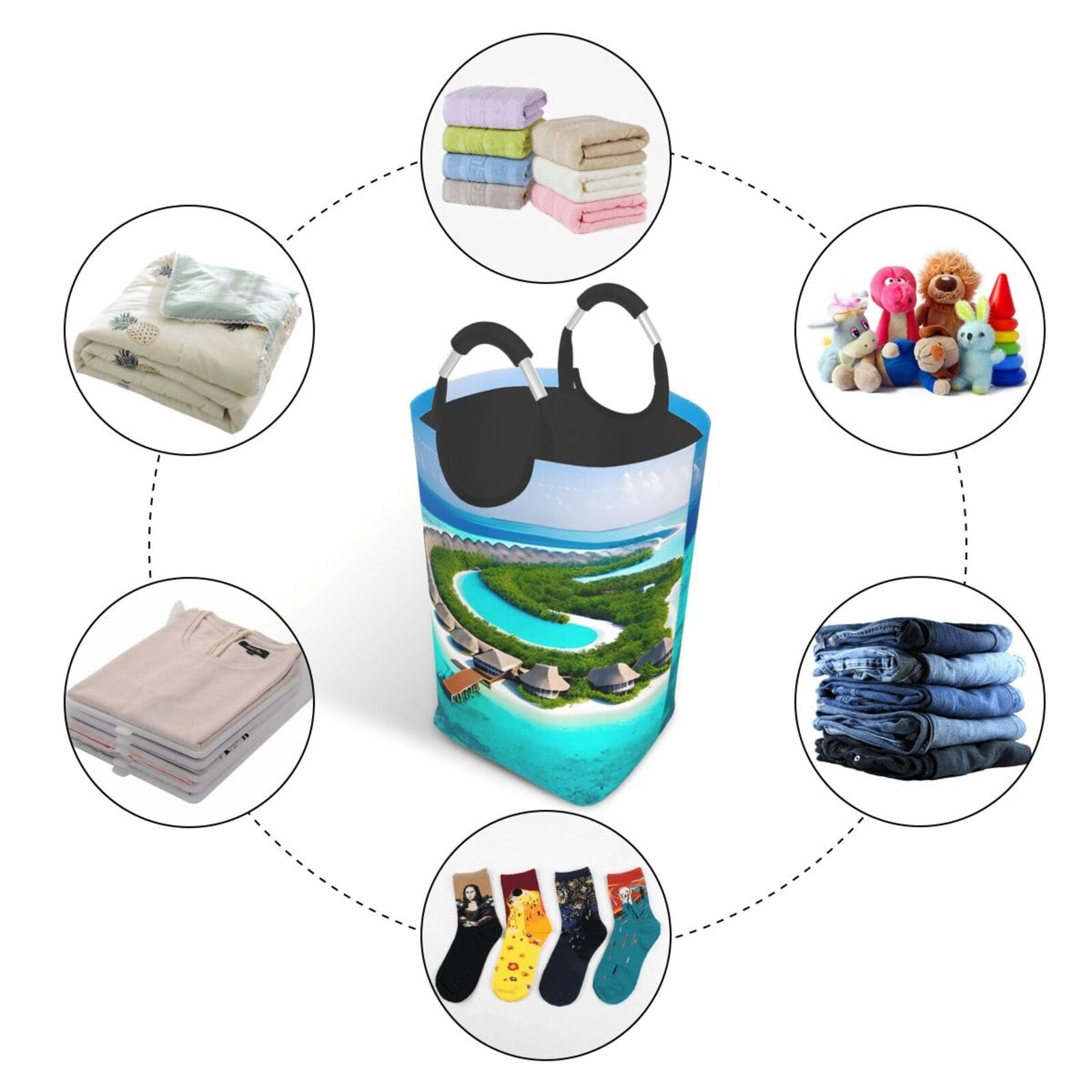 Maldives Scenery Faltbarer quadratischer Aufbewahrungsbeutel, 50 l, Wäschekorb für schmutzige Kleidung, geeignet für Waschküche, Schlafsaal, Schlafzimmer