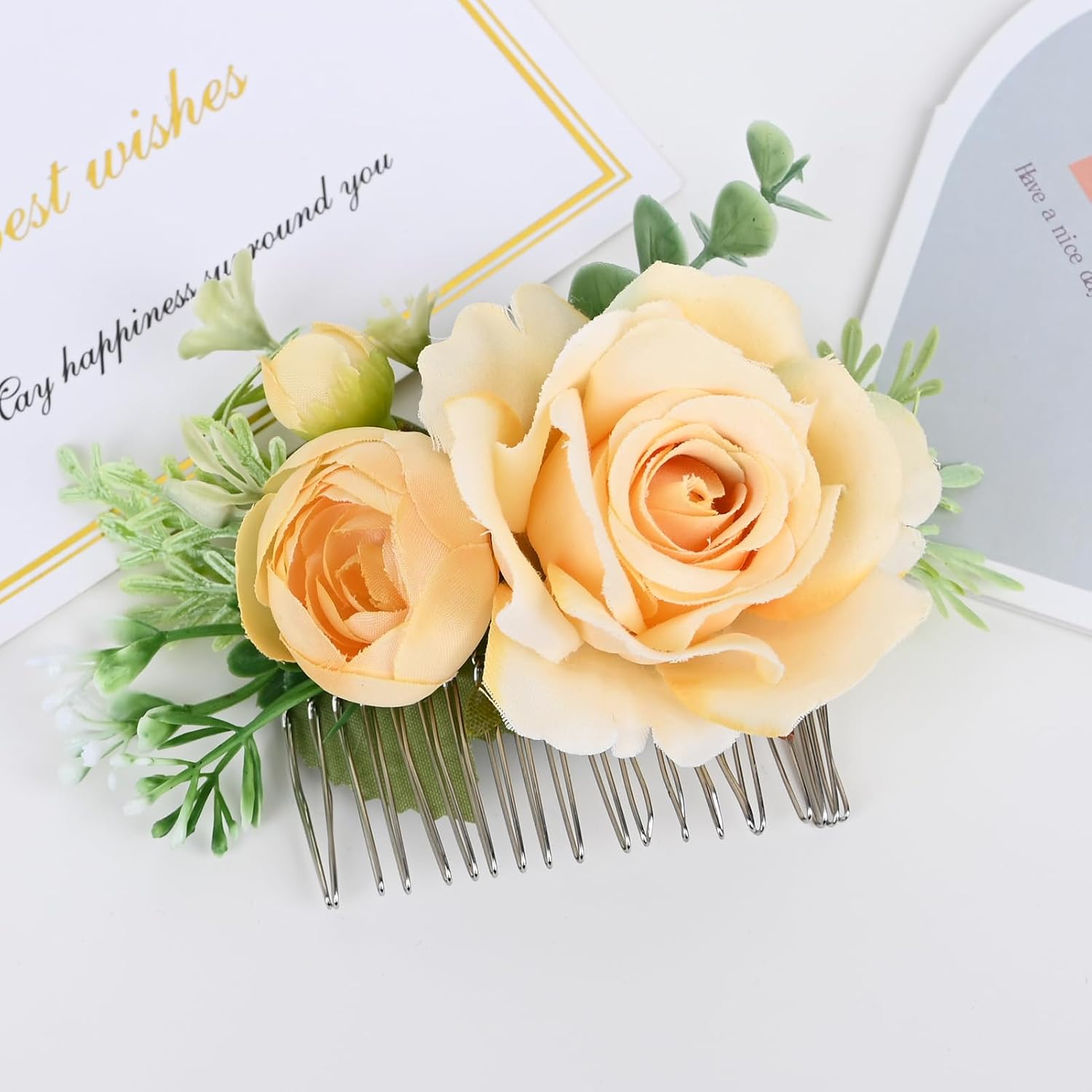 MAFELOE Women Hair Side Comb Artificial Flower Accessories for Bridal Wedding-Pale Pink 1 Pair