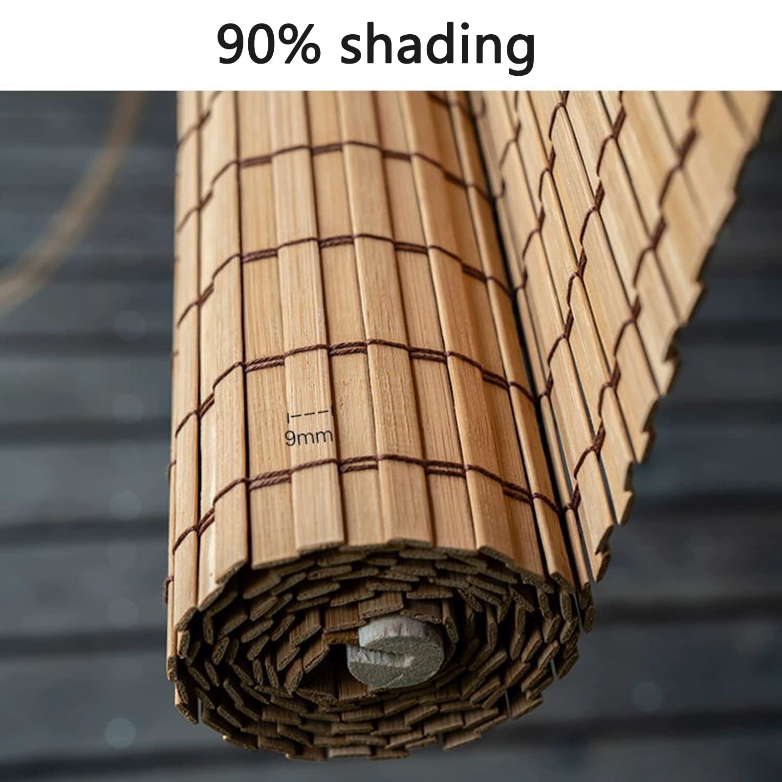 Retro bruine bamboe rolgordijnen, vouwgordijnen, natuurlijk zonneschermgordijn, 90% zonwering, verduisterende rolgordijnen, scheidingsdeurgordijn, voor ramen en deuren, aanpasbaar (150 x 200