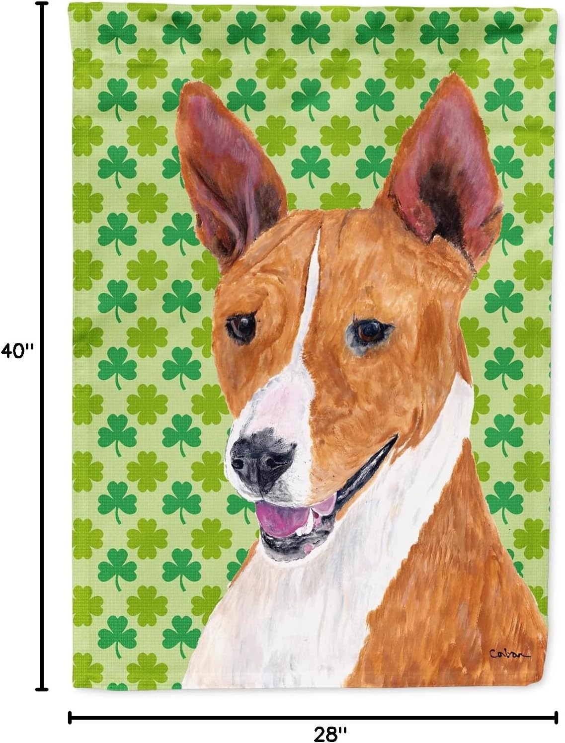 Caroline's Treasures SC9307CHF Basenji St. Patrick's Day Shamrock Portrait House Flag Large Porch Sleeve Pole Decorative Outside Yard Banner Artwork Wall Hanging, Polyester, House Size, Multicolor
