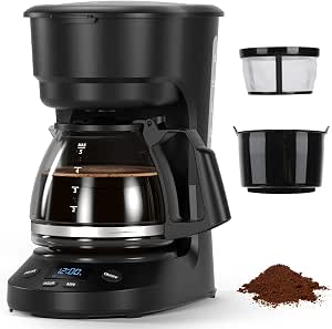 5-Cup Programmable Drip Coffee Maker with Digital Display and Timer