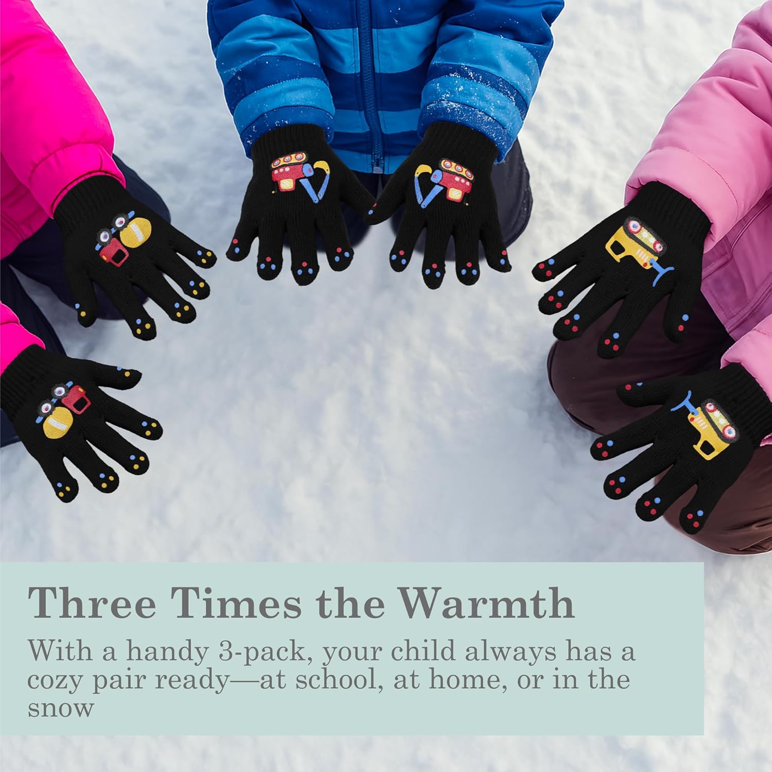 Brook + Bay Kids Magic Gloves - 3 Pack Kids Winter Gloves - Cold Weather Gloves for Boys & Girls - Children's Knit Gloves - Image 5