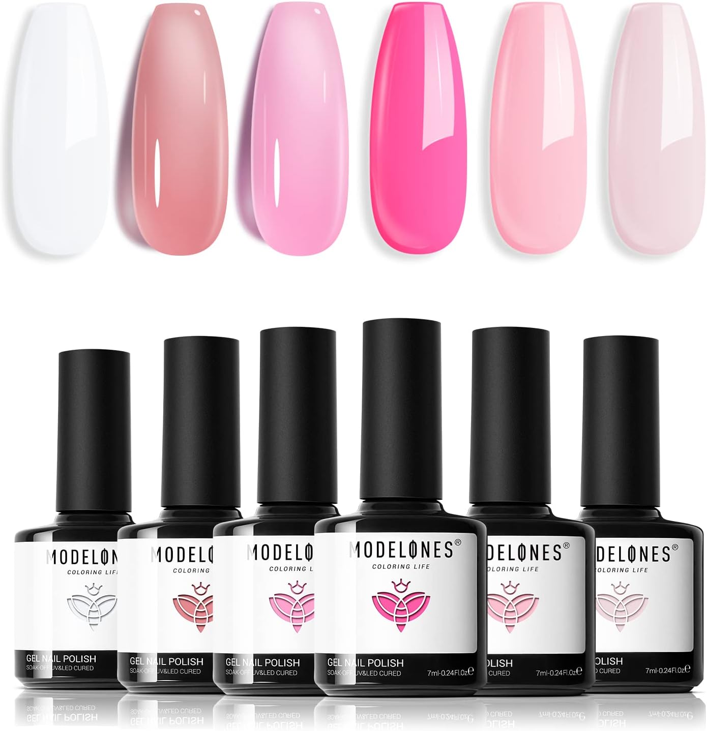 modelonesPink Gel Nail Polishes, 6 Color Gel Polish Pink with Liner Brush, Spring Shellac Gel Nail Polishes Jelly Gel Nail Polish Pink White Nude Nail Gel Polish DIY Salon Manicure Girf for Woman