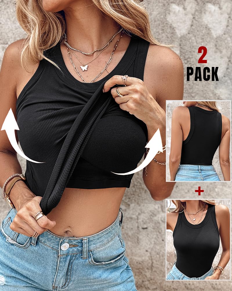 CHICME Canotte da donna con reggiseno integrato, canotte sportive da donna, canotte a costine, per fitness, allenamento, corsa