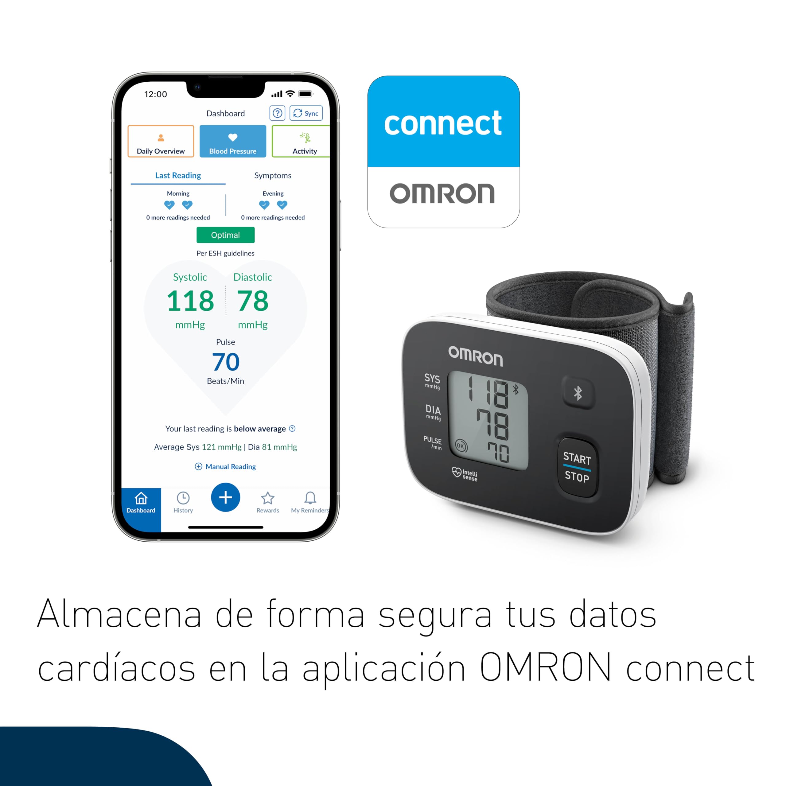 OMRON RS3 Intelli IT Tensiómetro de muñeca con Bluetooth, medidor de tensión arterial compatible con dispositivos iOs y Android, aparato de tensión arterial validado clínicamente