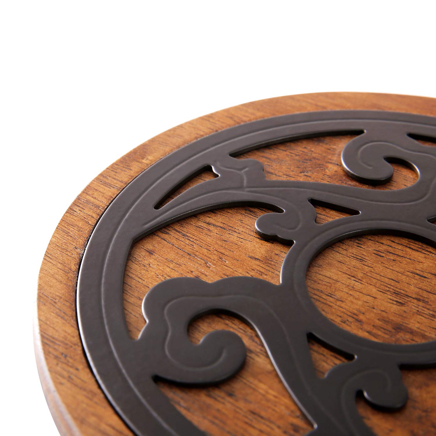 Dessous de Plat en Bois et métal - Rond - Diamètre : 20 cm - Qualité supérieure - Résistant à la Chaleur - pour casseroles Chaudes, poêles à gratin - Convient pour la Cuisine et la Table à Manger