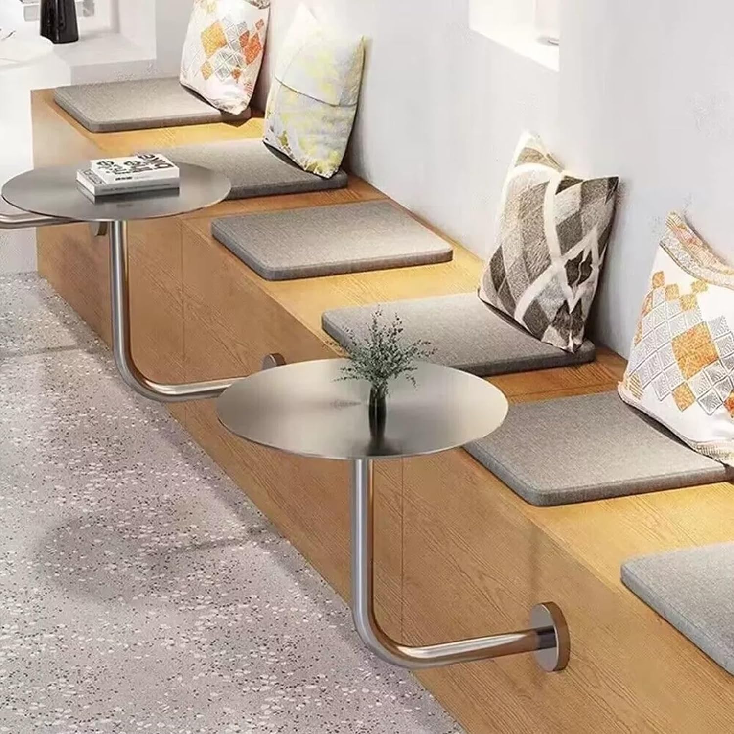 Modern Round Pub Bar Table Stainless Steel Wall Mounted Side Table for Cafe, Commercial Dining Dessert Shop(40x45cm)