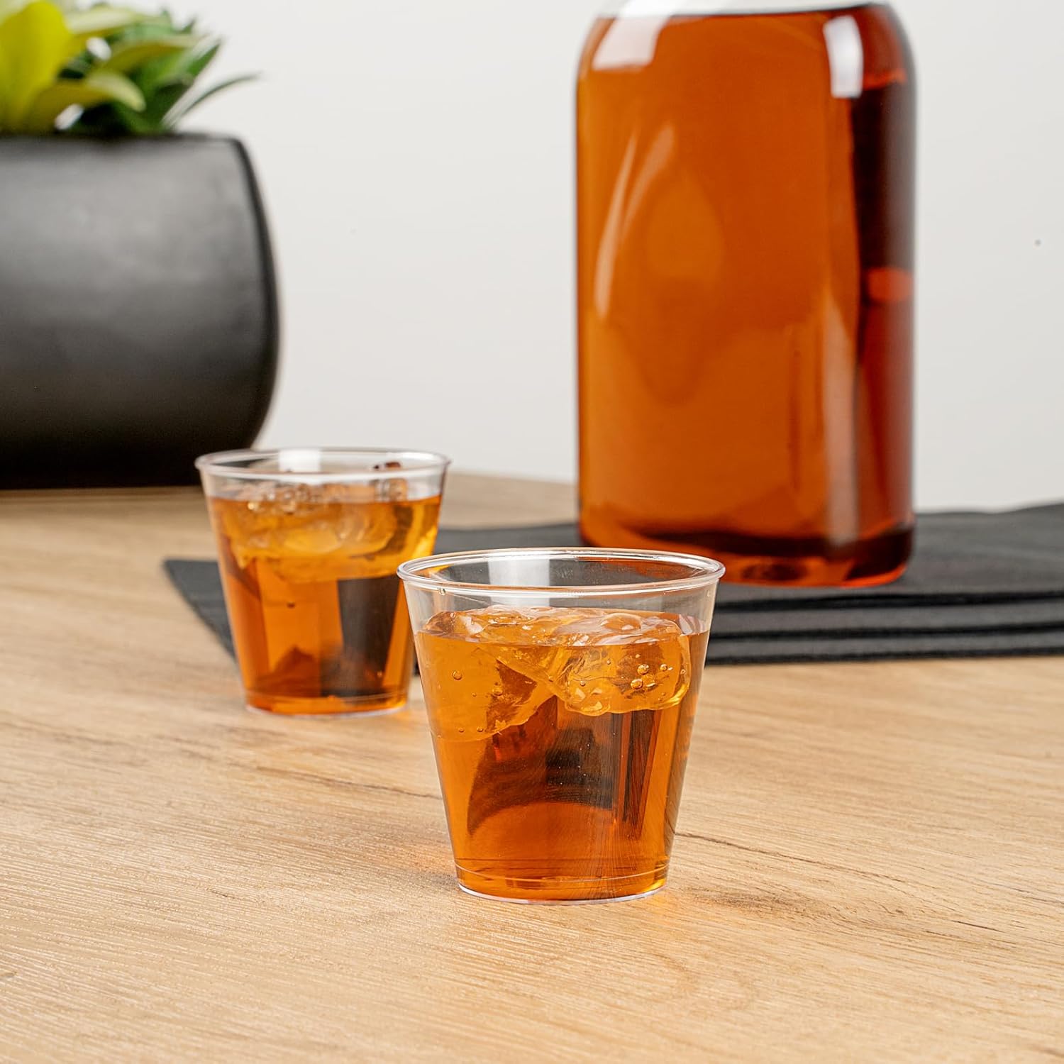Restaurantware RW Base 2 Ounce Party Cups 500 Disposable Shot Glasses - With Rolled Rim Round Clear Plastic Cocktail Glasses Serve Vodka Tequila Or Whiskey For Birthdays Weddings And More