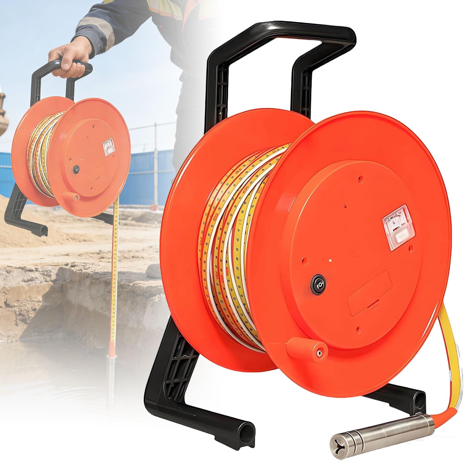 YNIYUJKL Deep Well Water Level Meter, 100M/330Ft Groundwater Gauge With Probe And Steel Tape For Boreholes, Wells, Pipes,50m