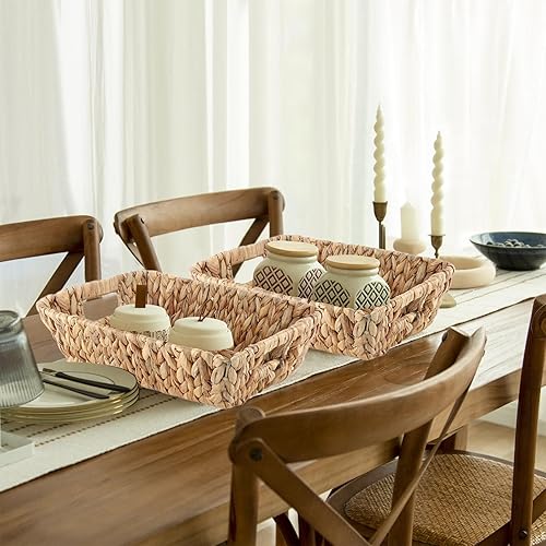 Miniatura 6 de Cestas de jacinto de agua con asas para organizar estantes, cestas de mimbre natural para organización, cestas de almacenamiento tejidas a mano