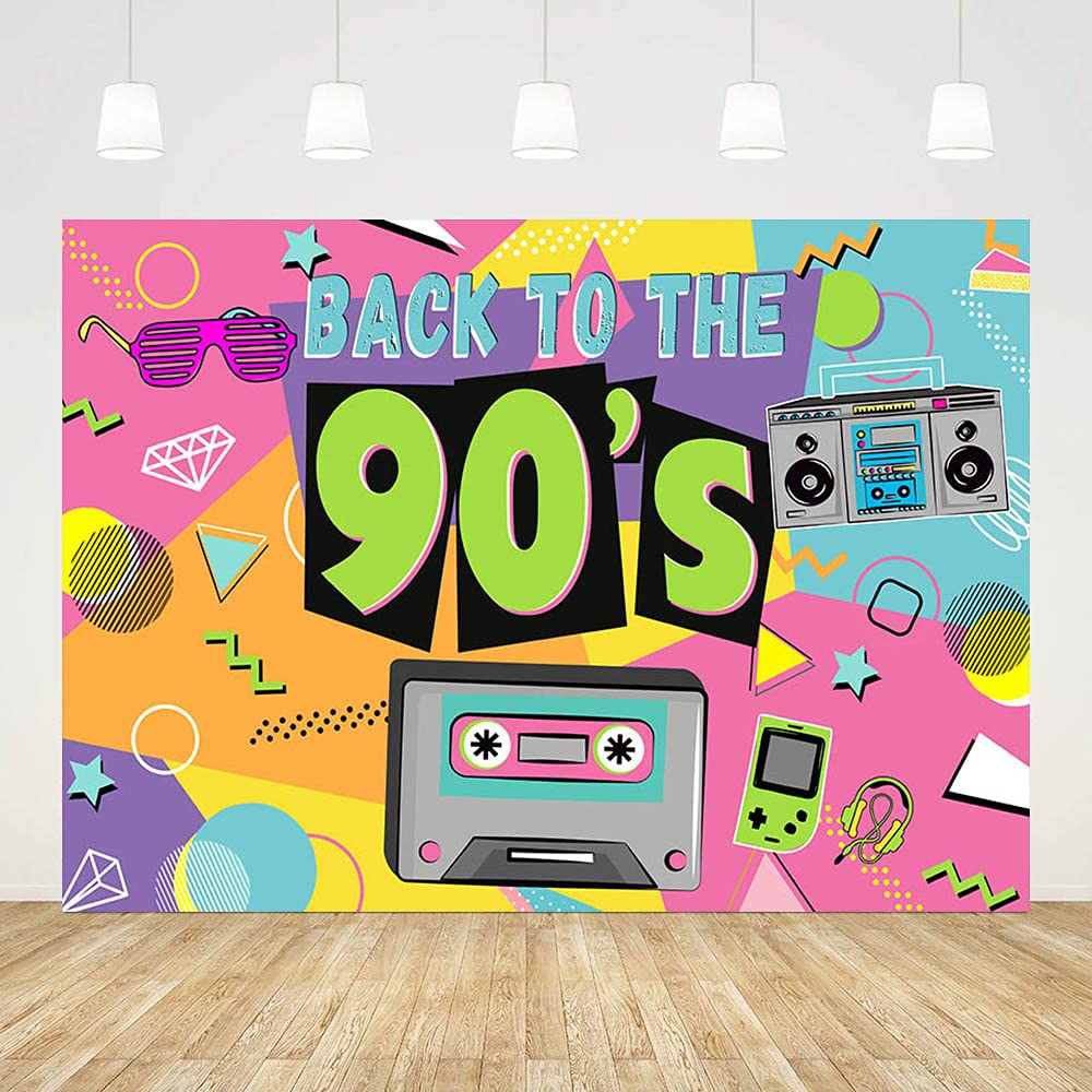 ABLIN 7x5ft Back to The 90s Backdrop for Photoshoot Hip Hop Music Party Decorations Radio Green Game Console Graffiti Photography Background Cake