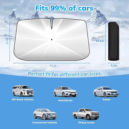 Miniatura 7 de Parasol para parabrisas de automóvil, diseño de doble capa, revestimiento de 5 capas con bloqueo UV. Bloquea hasta el 99% de los rayos UV, reduce el