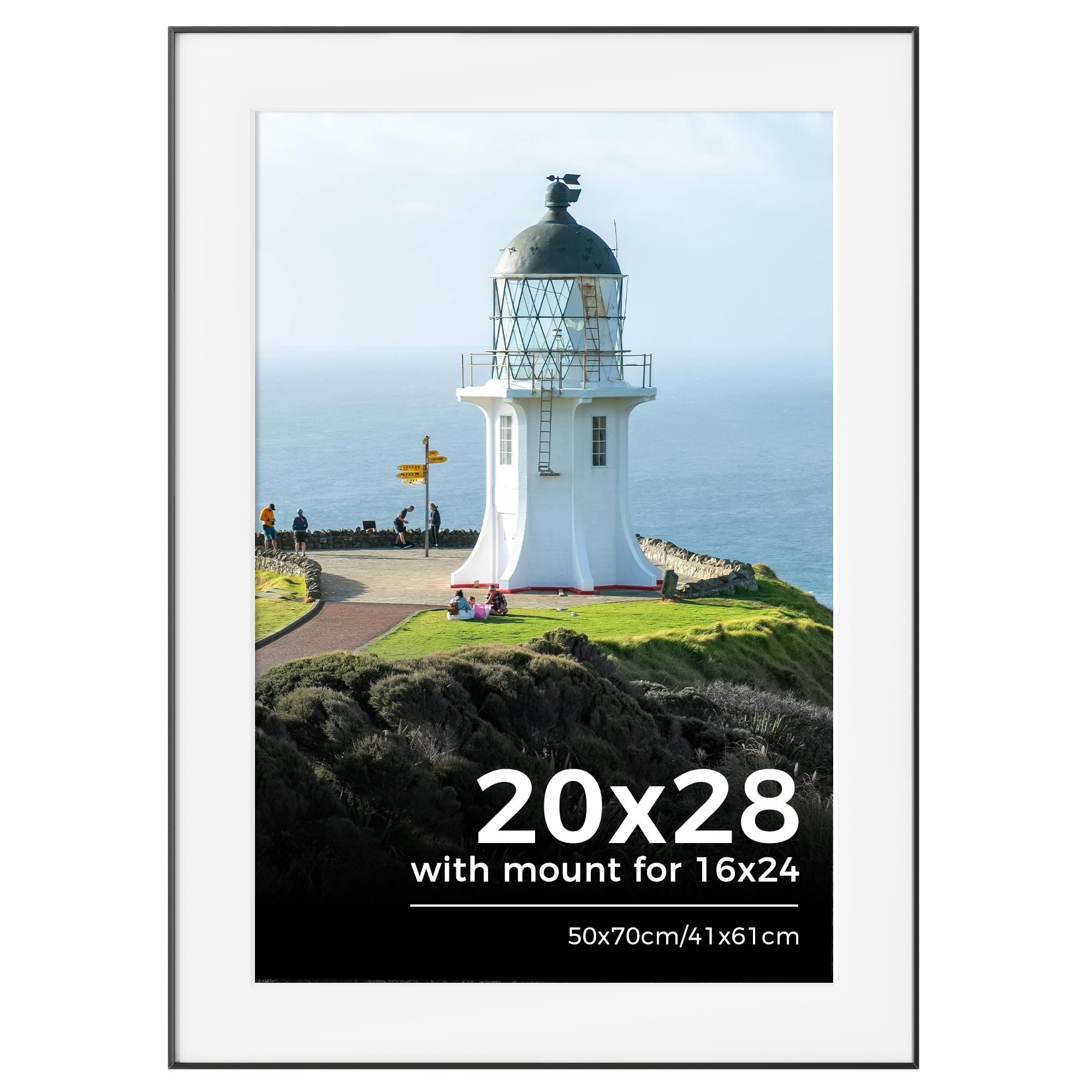 50x70cm Picture Frame, 50x70cm Photo Frame with Mount for 41x61cm Frame, Metal Poster Frame with Tempered Glass for Home, Gallery Wall Mount Display, Black