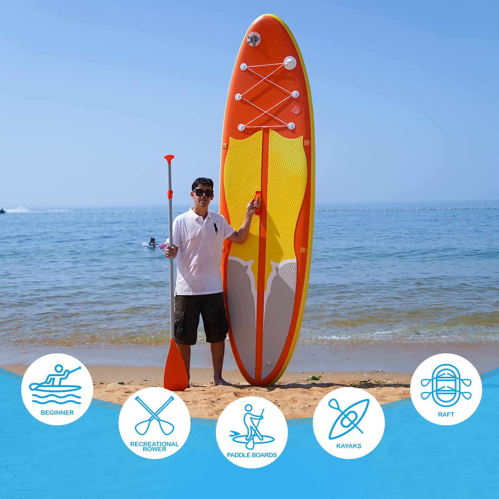FunWater SUP Paddel – 3-Teiliges, Verstellbares Stand Up Paddle Board Paddel – Leichtes und Schwimmendes Paddelboard Ruder – Langlebig und Verstaubar, Verstärkte Nylonblätter – Effizienter Schlag