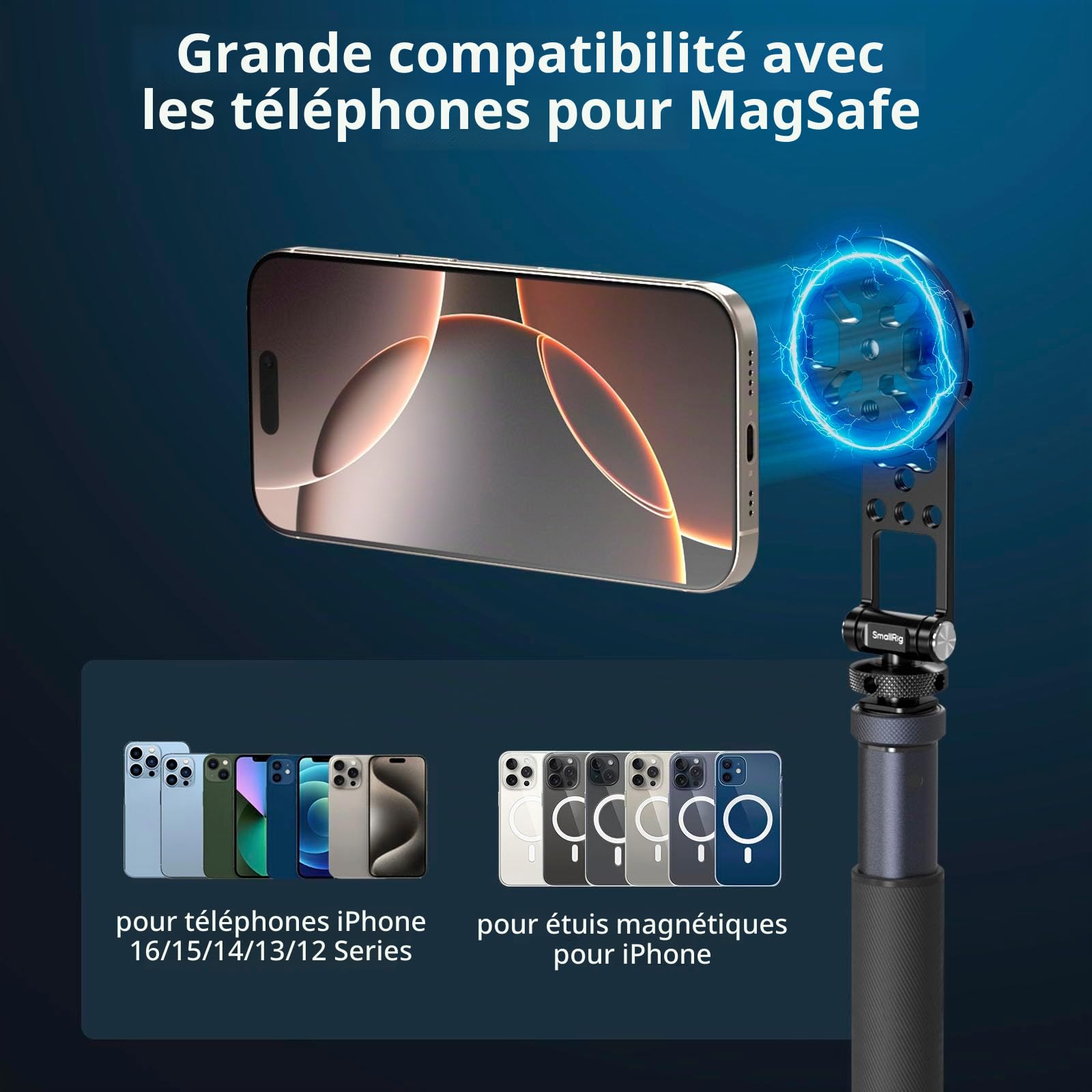 SMALLRIG Support magnétique de téléphone Portable en métal avec Griffe de Flash pour Adaptateur de trépied Magsafe - Adaptateur de trépied réglable et Rotatif pour iPhone, caméra de Surveillance