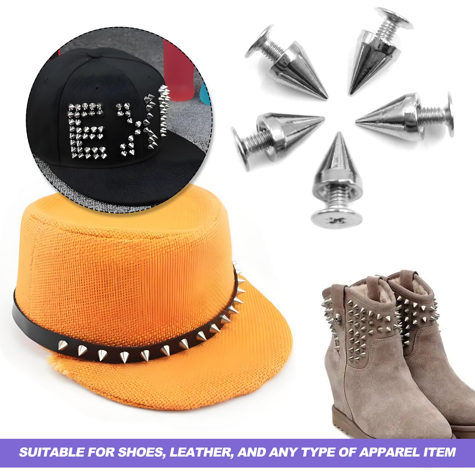 HONQX Spikes Studs for Clothing 100pcs Metal Spike Studs Replacement Bullet Cone Spikes Rivets for Clothing Metal Leather Fabric 7x10mm - Image 3