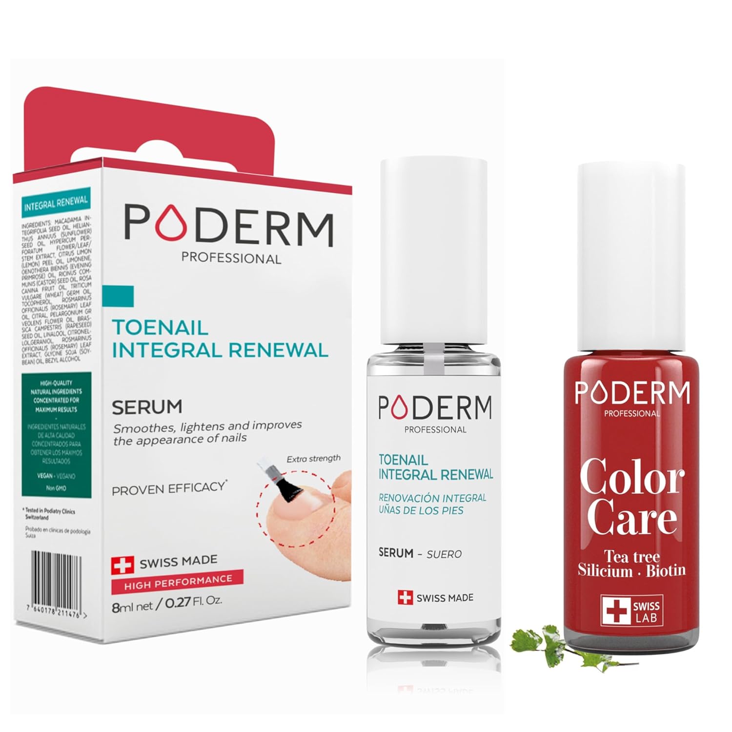 PODERM – 2 in 1 PACK – Enhances the Appearance of Damaged or Discolored Nails | Professional Foot and Hand Care | Vegan Formula | Swiss Made