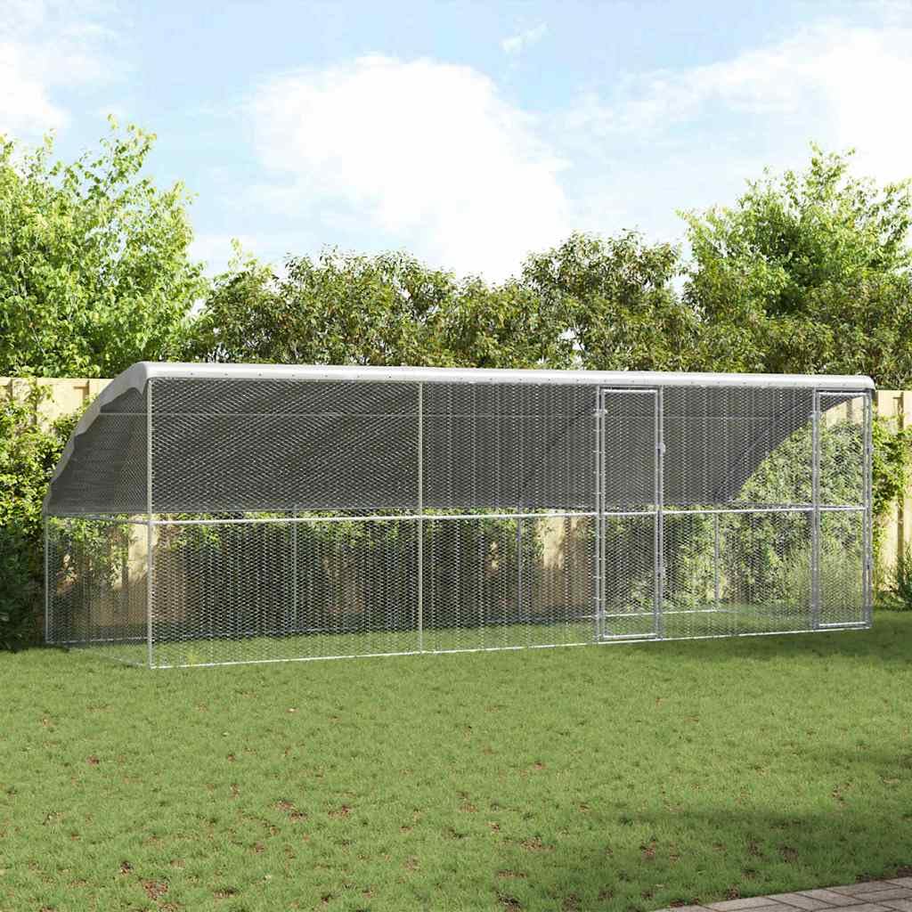 Klatka dla kurcząt, zestaw 3 sztuk, 600 x 200 x 200 cm, ocynkowana stal, odporna na warunki atmosferyczne, zamykana, nowoczesne wzornictwo do bezpiecznego użytku na zewnątrz z dachem siatkowym