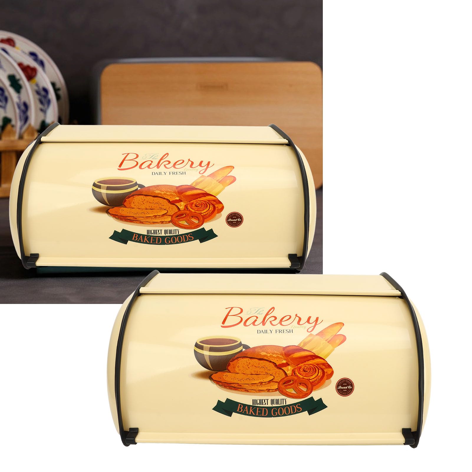 Panera de metal, color champán, pequeña panera de metal para encimera de cocina