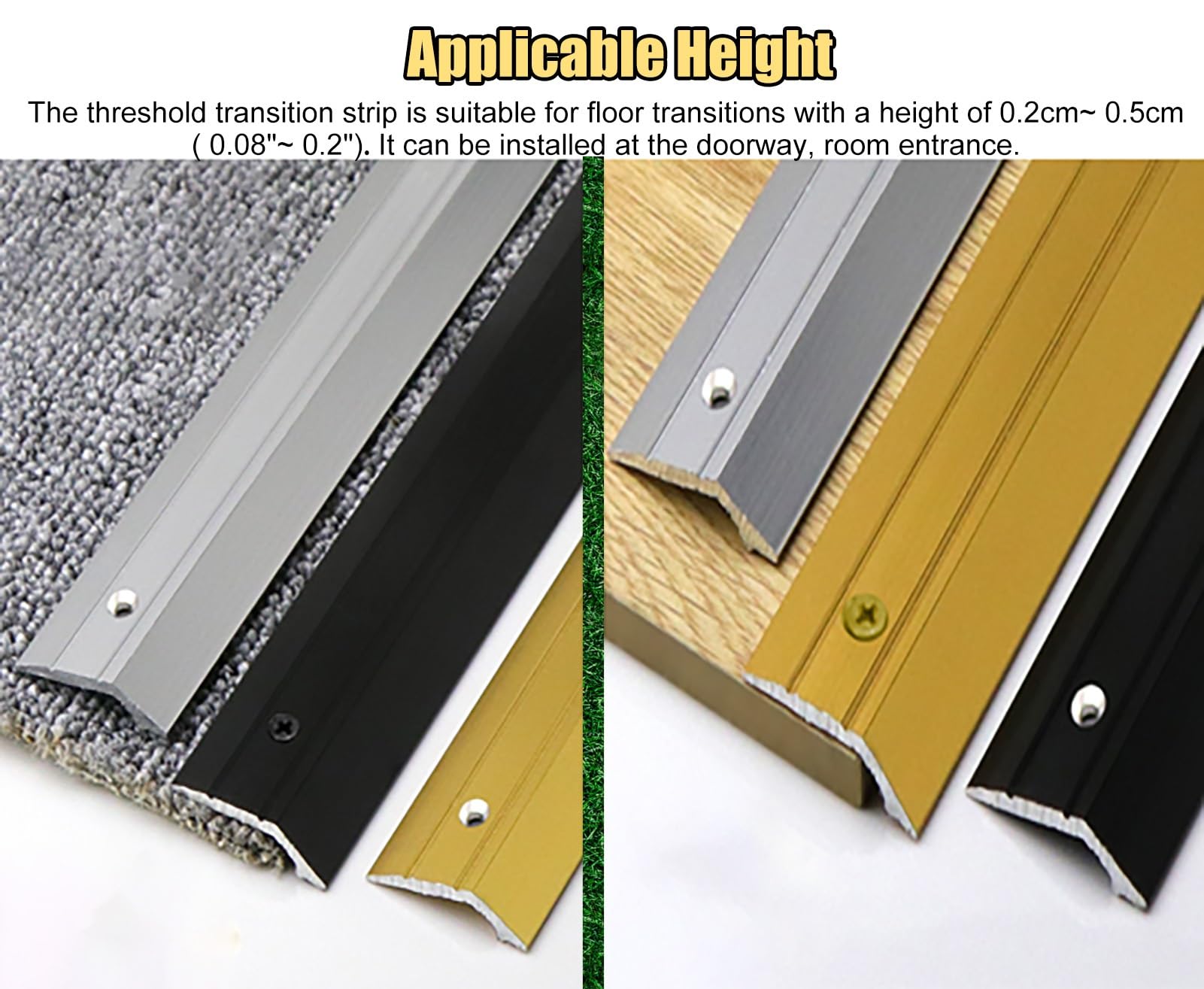 Cubrecantos Tira de Borde con Clavos de Tornillo, Protector de Borde de Alfombra, Barra de Transición de Aluminio del Piso Desigual de Las Puertas, Azulejos Vinilo Laminado Madera Brecha Cubierta (Co