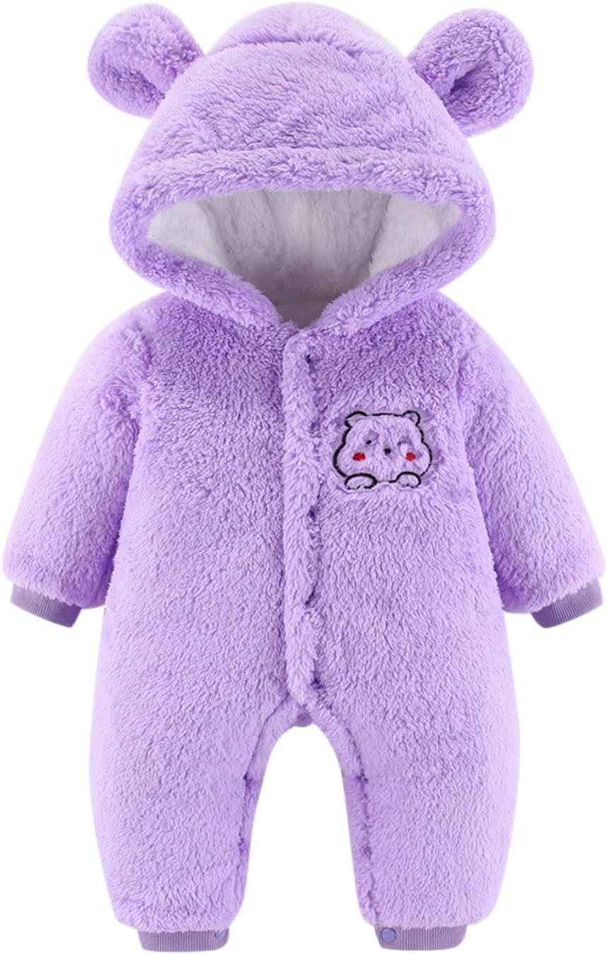 Newborn Baby Flannel Bear Bodysuit Baby Fleece Snowsuit Jumpsuit Warm Dance Hooded Outfits Double Line Design