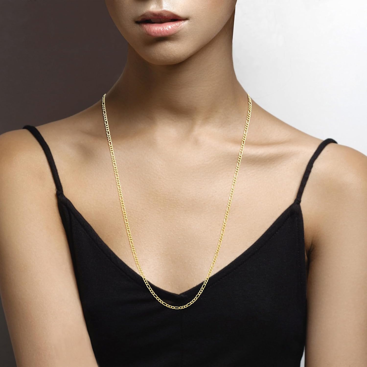 Miabella Italian 925 Sterling Silver, 18K Gold Plated 3mm Diamond-Cut Figaro Link Chain Necklace for Women Men, Made in Italy - Image 3