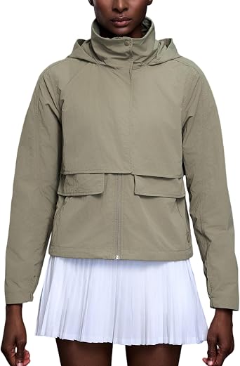altiland Womens Lightweight Water Repellent Windbreaker Jacket, Hooded Raincoat with Pockets for Outdoor Sports