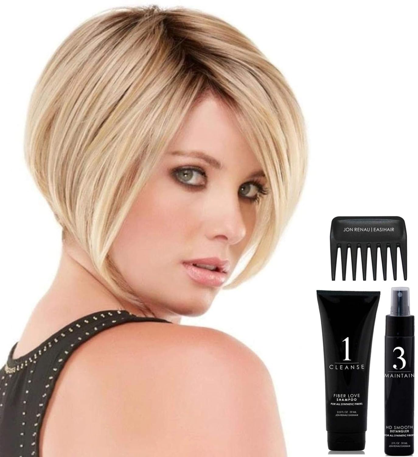 BUNDLE - 5 Items: Ignite AVERAGE SIZE Heat Friendly Synthetic Wig by Jon Renau, Christy's Wigs Q & A Booklet, HD Smooth Detangler, Synthetic Shampoo & Wide Tooth Comb - Color: 12FS8