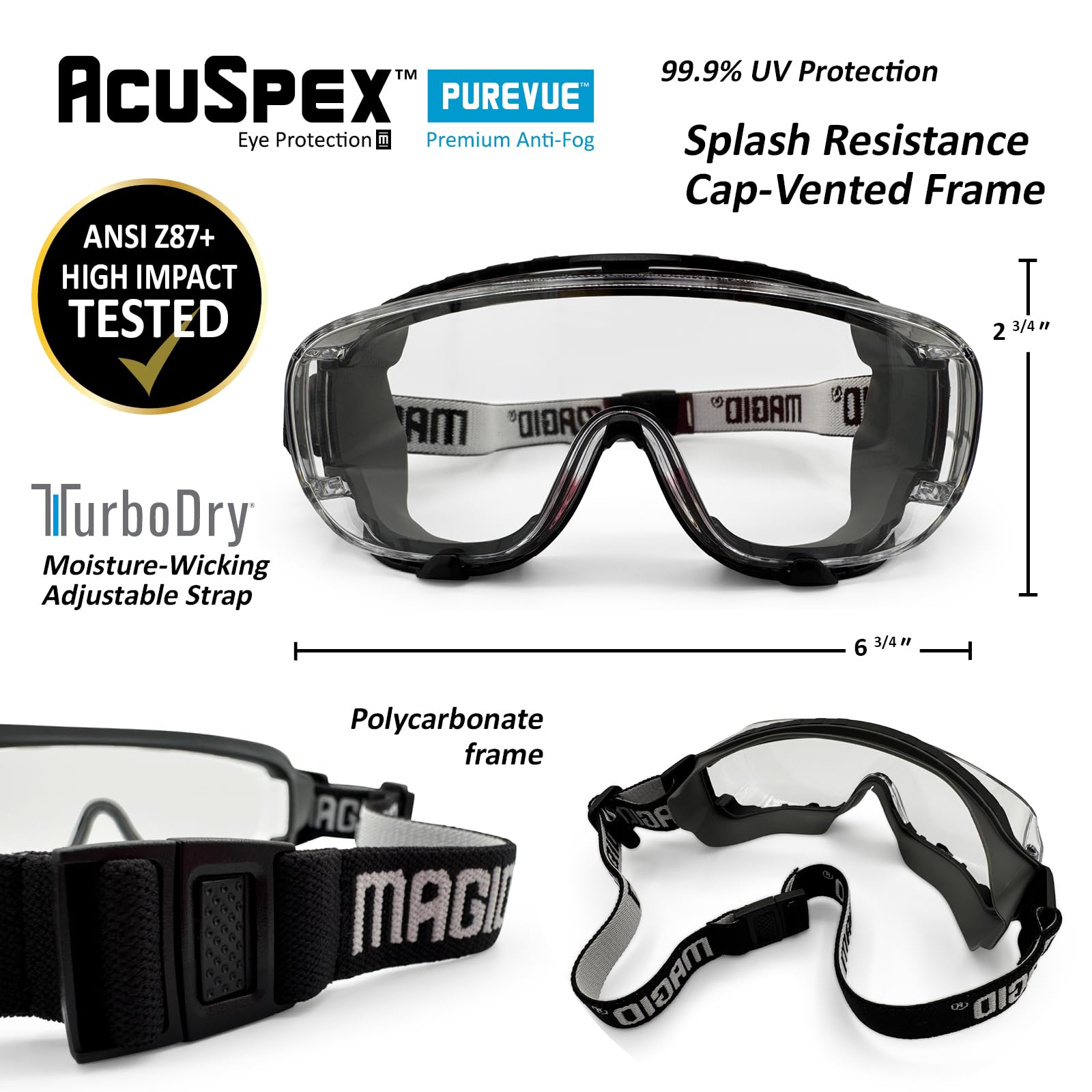 MAGID AcuSpex Clear Low-Profile Safety Goggles,PureVue Premium Anti-Fog, CLX4080 — Amazon image 2