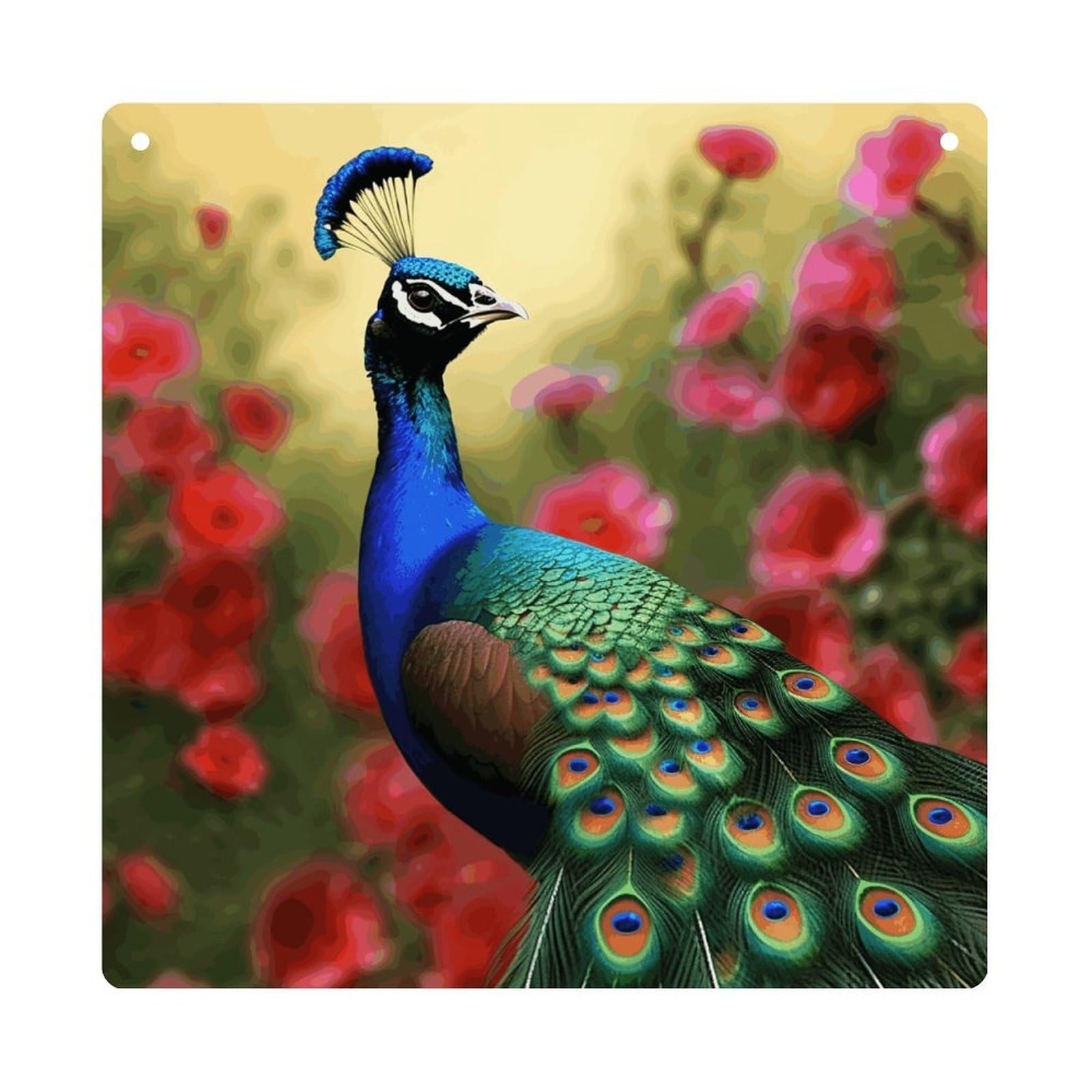 LZQPOEAS Peacock Flowers Square Acrylic Wall Hanging, 8-Inch Acrylic Wall Art with Rope, Premium Wall Plaque Ornament Decor for Home, Living Room, Office, Fireplace & Festive Gifts