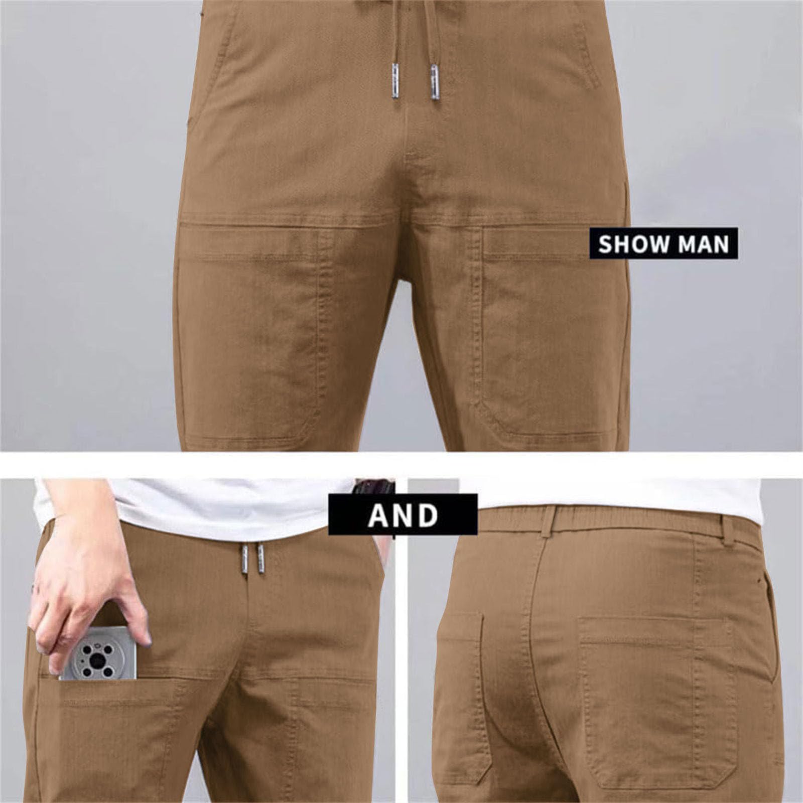 Generico Pantaloni Cargo da Uomo Pantaloni da Yoga Uomo Biancheria Casual con Tasche con Coulisse Lunghi Estivi Leggeri Stile Comodo della Tuta in Cotone Casual Spiaggia Leggeri Estivi