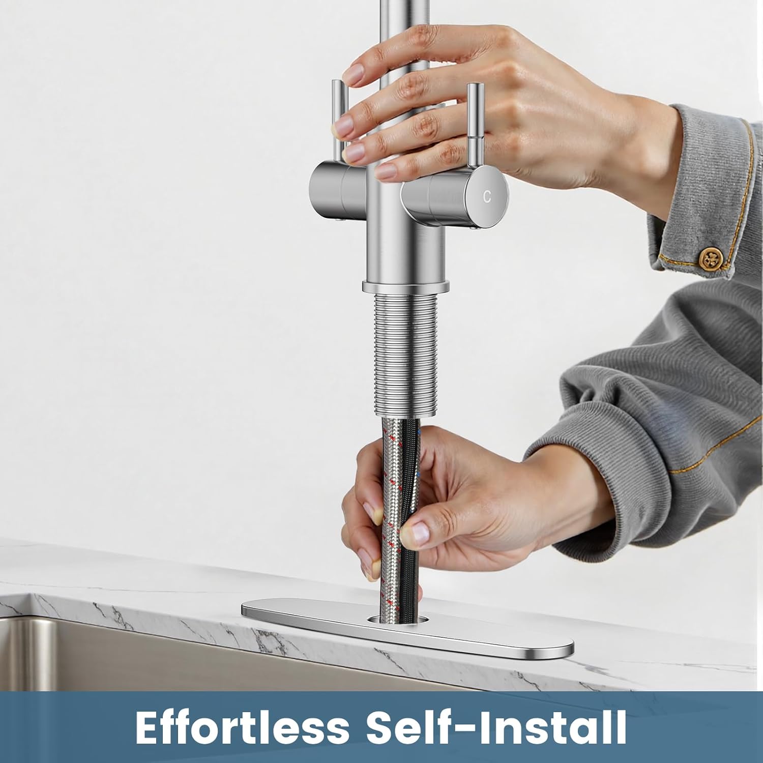 Hurran Kitchen Sink Faucet with Pull Down Sprayer, 2 Handles High Arc Stainless Steel Kitchen Faucet with Escutcheon, Suitable for Kitchens, RVs, and Bars, Brushed Nickel