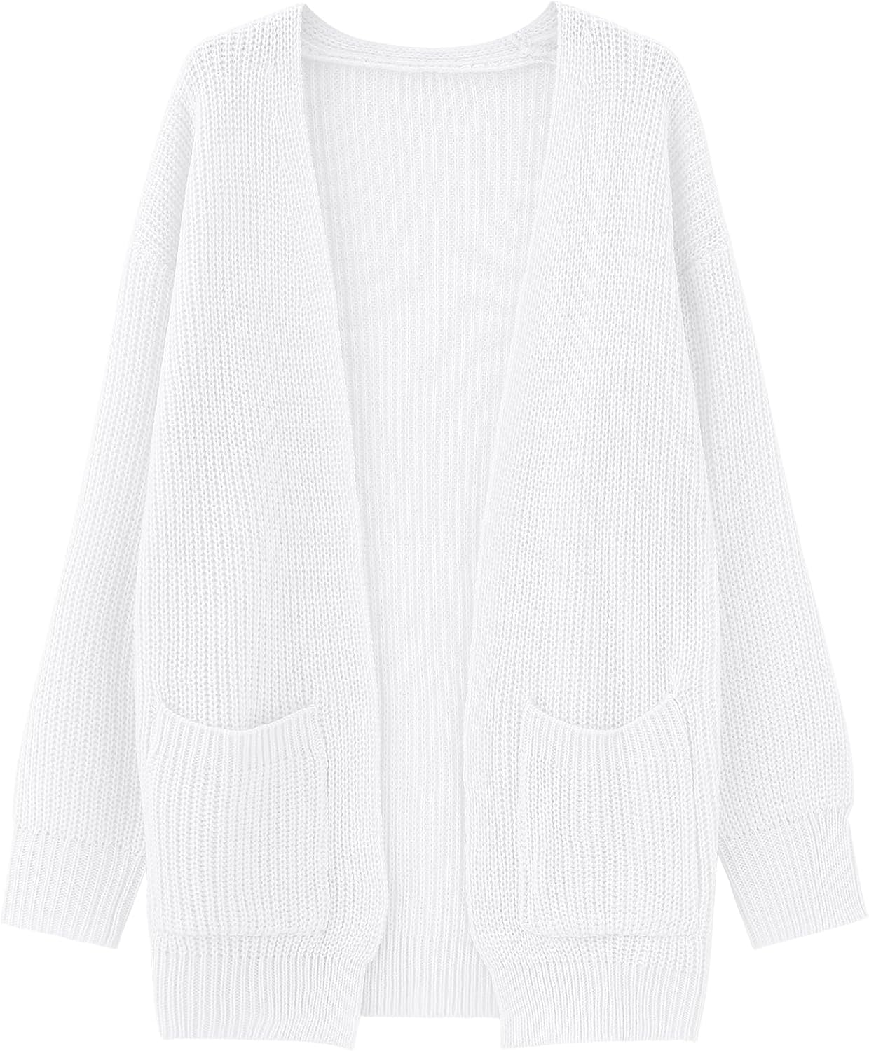 Girls Cardigan Long Sleeve Cardigans Oversized Open Front Lantern Sleeve Knit Sweater with Pockets for Kids - Image 2