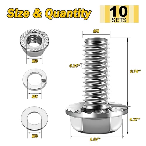 Miniatura 44 de Perno M6x1.0 (10 juegos) M6 x 0.787 in Brida Hex Head Tuercas y Pernos, Tornillos hexagonales de brida de perno M6 con tuercas y arandelas, Surtido
