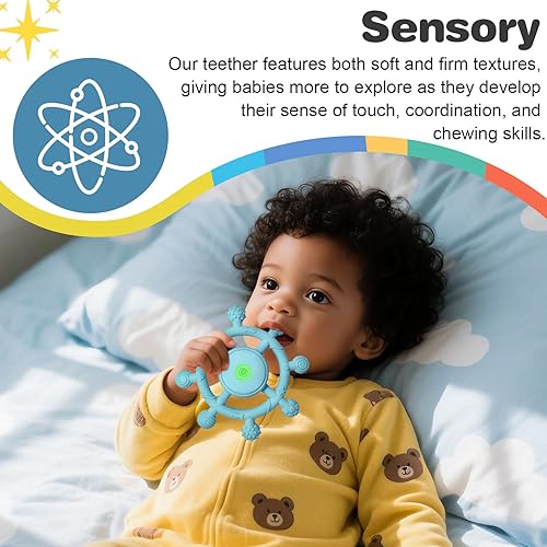 Miniatura 6 de YOFUN - Mordedor vibrante de 3 velocidades para bebés, juguete calmante de silicona para dentición para bebés de 3 meses, grado alimenticio,