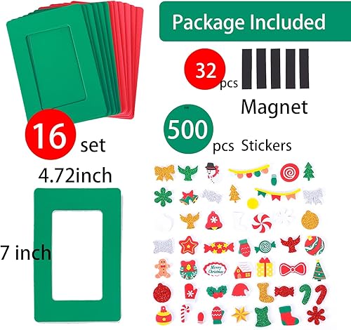 Miniatura 2 de TINYFUTURE Juego de 16 marcos de fotos de Navidad con 500 calcomanías e imán autoadhesivo, adorno de Navidad para niños y niñas, recuerdos de fiesta