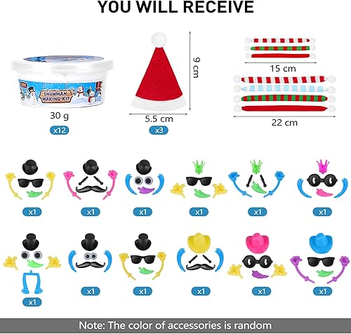 Miniatura 2 de Aneco Paquete de 12 muñecos de nieve de Navidad para modelar arcilla, kit de manualidades de Navidad, kit de decoración de muñeco de nieve secado al