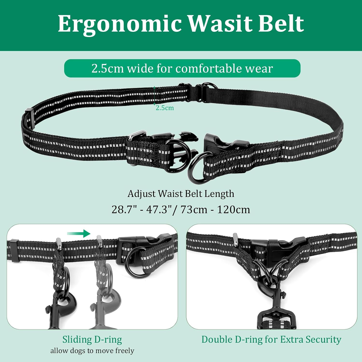 Philorn Hands Free Dog Leash for 2 Dogs, Adjustable Waist Leash for Medium Large Dogs Walking, Running, Jogging, Hiking, Dual Handles and Durable Bungee
