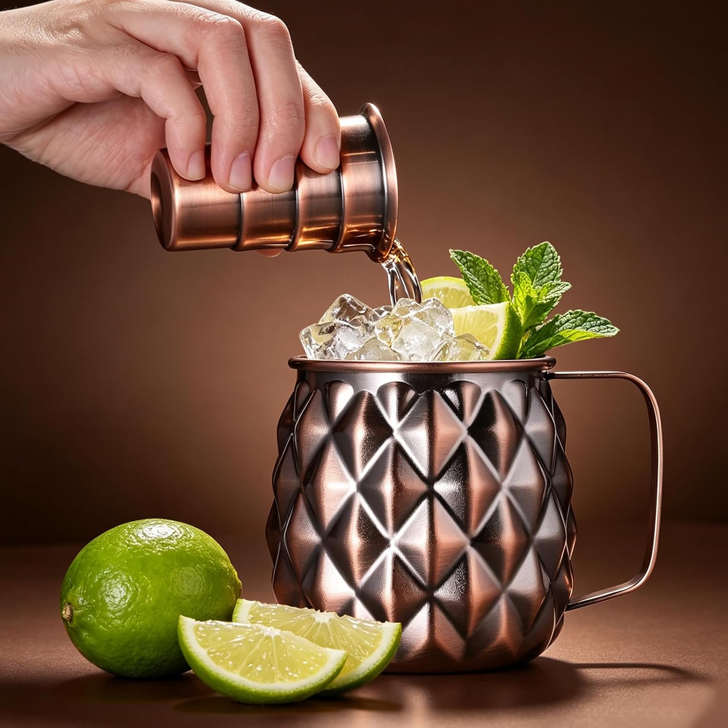 Vintage Moscow Mule mug Classic Cocktail Drinkware Designed For Cocktails Premium 304 Stainless Steel Capacity 28 oz Unique Pineapple Design 10 Piece Cocktail Set Ideal for Home/Outdoor Drinks