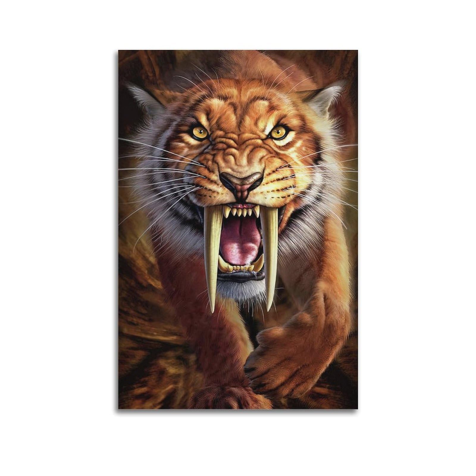 WZKTCL Animals Artwork Poster Angry Saber-toothed Tiger Poster Decorative Painting Canvas Wall Posters And Art Picture Print Modern Family Bedroom Decor Posters 20x30inch(50x75cm)