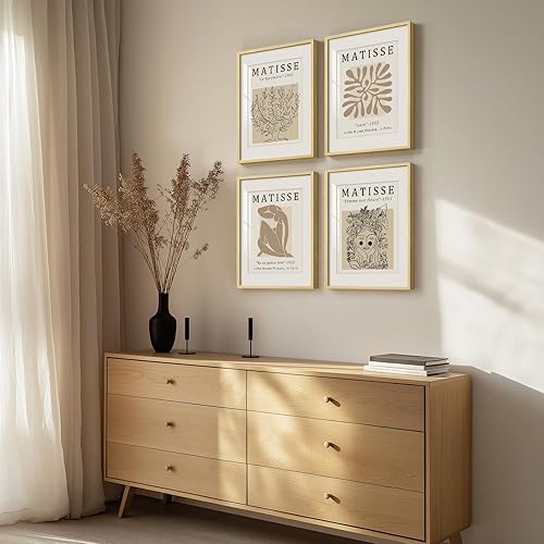 Miniatura 3 de Framed Matisse Neutral Wall Art, Set of 4 Pieces Beige Wall Decor, Abstract Modern Minimalist Botanical Prints for Bathroom, Living Room, Dining