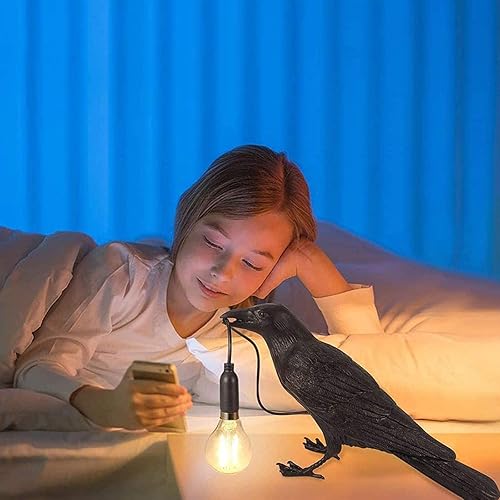 Miniatura 7 de HGomx Lámpara de escritorio Raven, lámpara de pájaro, lámpara de pájaro, lámpara LED de resina para dormitorio, oficina, sala de estar, casa de